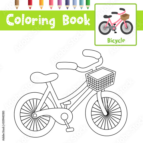 Fototapeta Kolorowanki rower kreskówka perspektywiczny widok ilustracji wektorowych