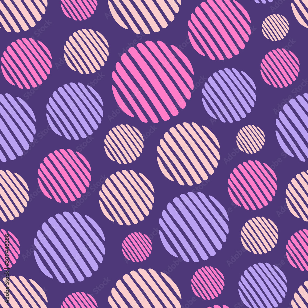 Abstract seamless pattern of hand drawn striped circles. Color vector background. Abstract seamless pattern of hand drawn striped circles. Color vector background.