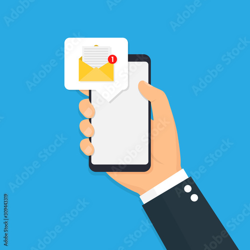 New message on the smartphone screen. Vector illustration.