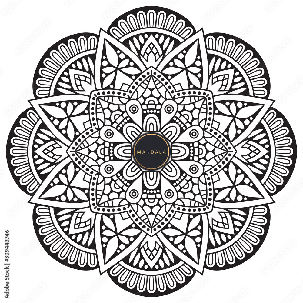 Black and white mandala vector isolated on white. Vector hand drawn circular decorative element. Black and white mandala vector isolated on white. Vector hand drawn circular decorative element.