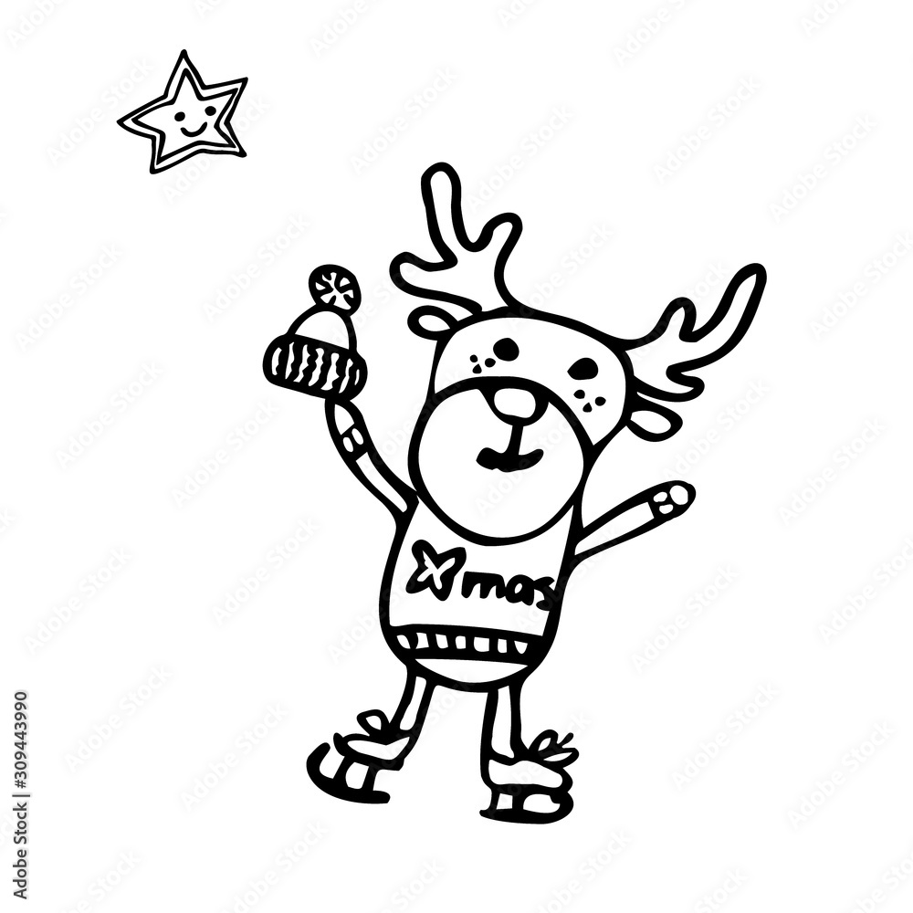 reindeer with cap on skates welcomes the first star reindeer with cap on skates welcomes the first star