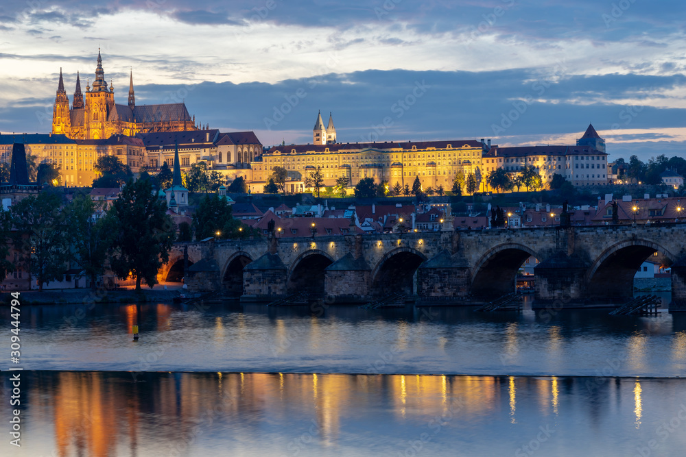 View on prague castle from water