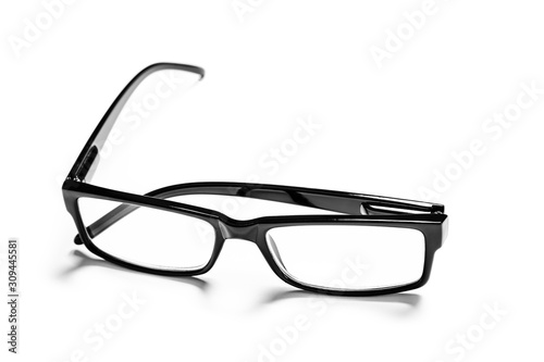 black eye glasses isolated on white background