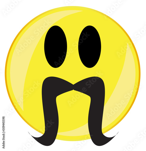 Droopy Curl Mustache Smile Face Button Isolated
