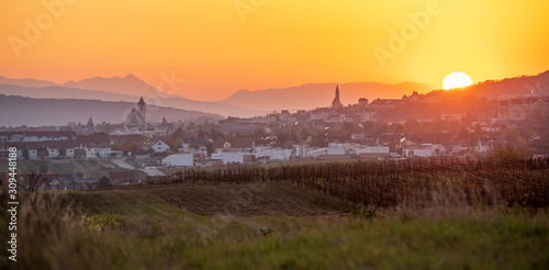 Panaoramic sunset view of Eisenstadt, Burgenland in Austria during golden hour © Michael