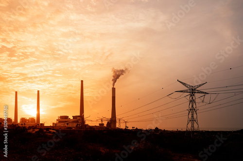 Industrial Factory At Dusk