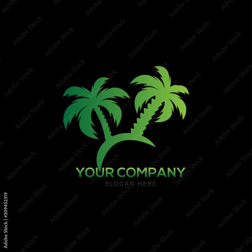 green palm tree, tree logo design