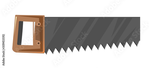 Saw. Vector. Joiner or carpenter saw for sawing wood, plywood and other materials. Flat cartoon style. Isolated object on a white background.