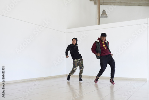 Modern urban dancers choreography studio.