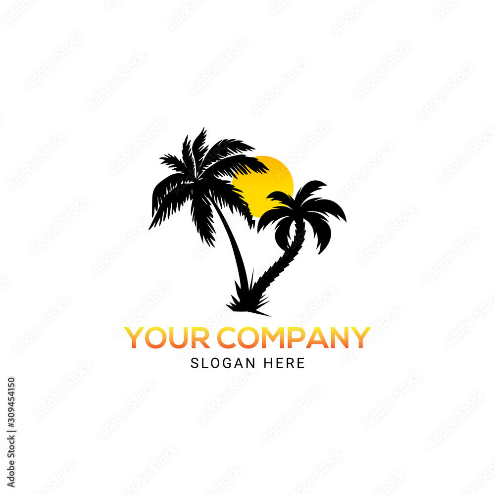 green palm tree, tree logo design