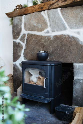 wood stove in cabin