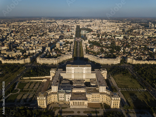 Palace of the Parlamient. Bucharest.Perspective view of palace on square in city photo