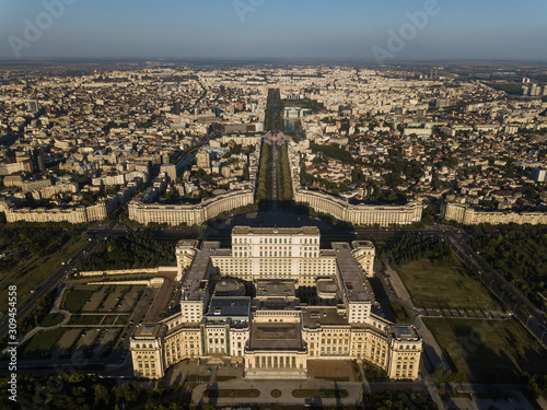 Palace of the Parlamient. Bucharest.Perspective view of palace on square in city