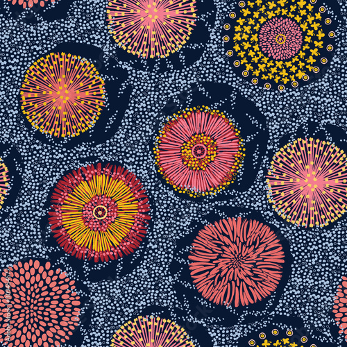 Vector floral seamless background, Australian flowers pattern, top view 