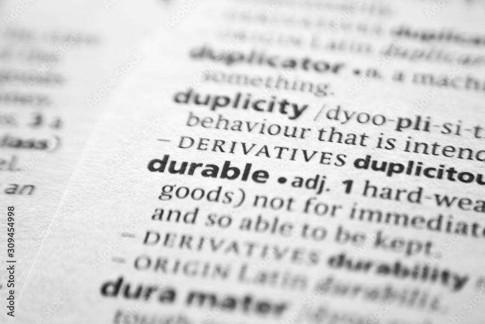 Fototapeta premium Word or phrase Durable in a dictionary.