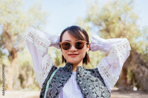 A lively girl in the wild