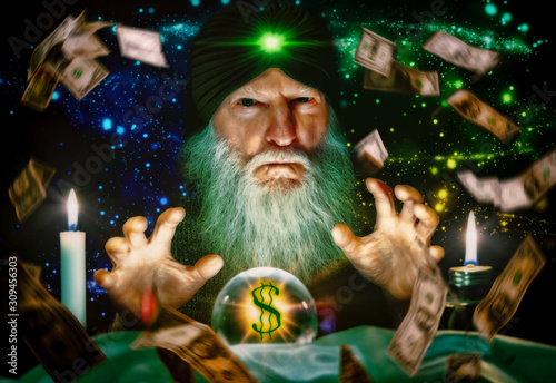 Fototapete Fortune teller with with magic crystal ball