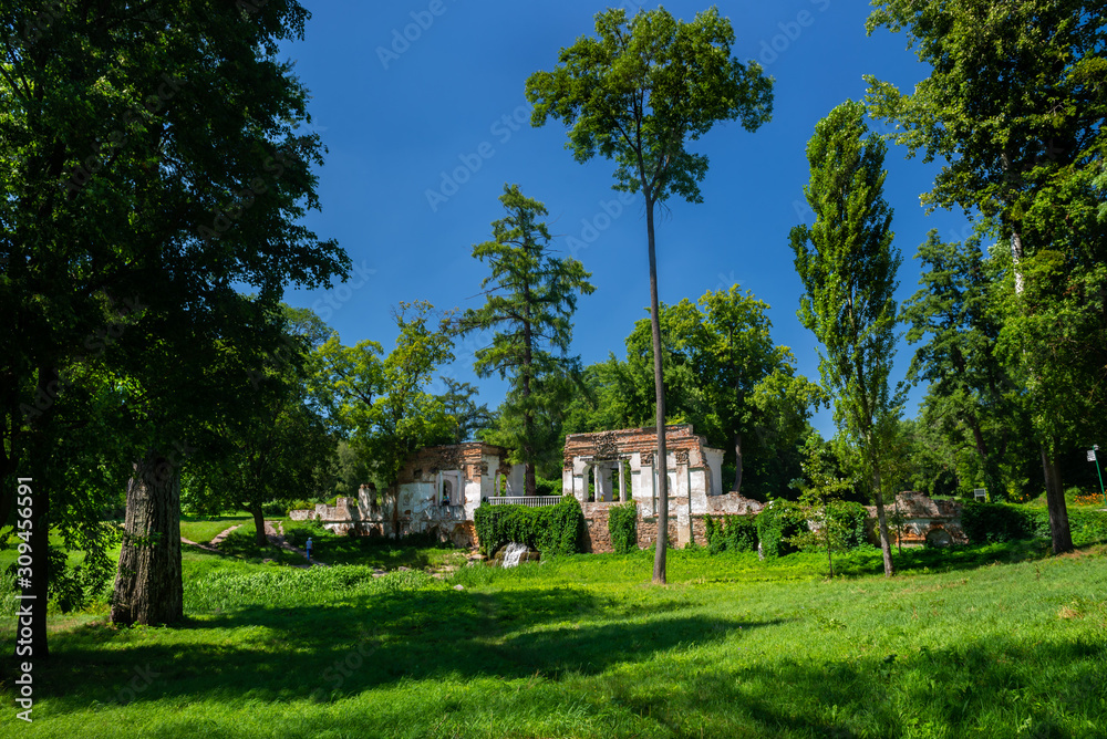 Nice sunny day summer ruins Arboretum Oleksandriya park green nature ecology