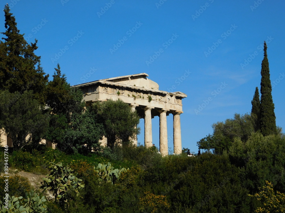 March 2019, Athens, Greece. View of the Temple of Hephaestus or Hephaisteion, in the Ancient Agora, or marketplace