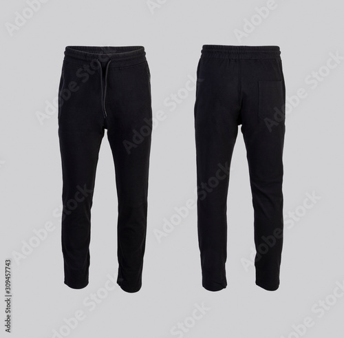 black sweatpants Front and back view isolated on white background photo