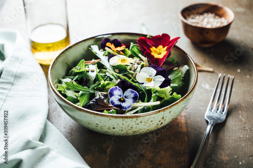 Food: Salad with edible flowers photo