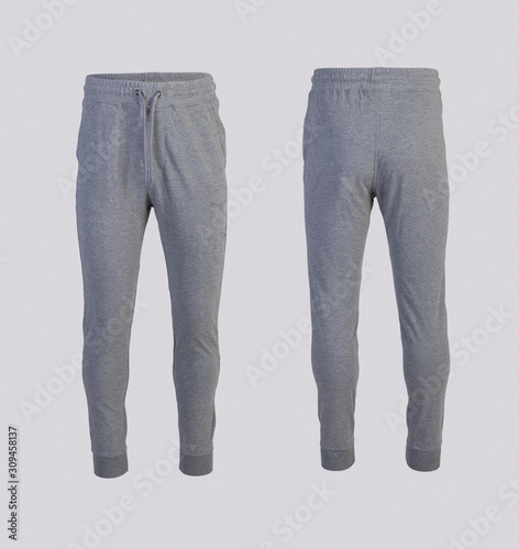 gray sweatpants Front and back view isolated on white background