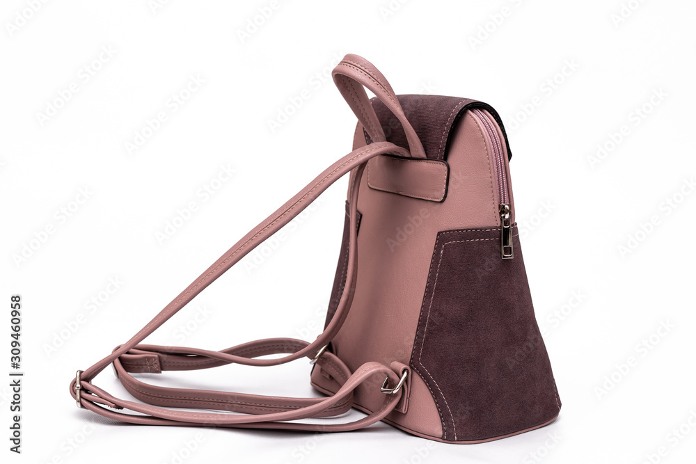 Naklejka premium Fashion women leather pink backpack isolated on a white background.