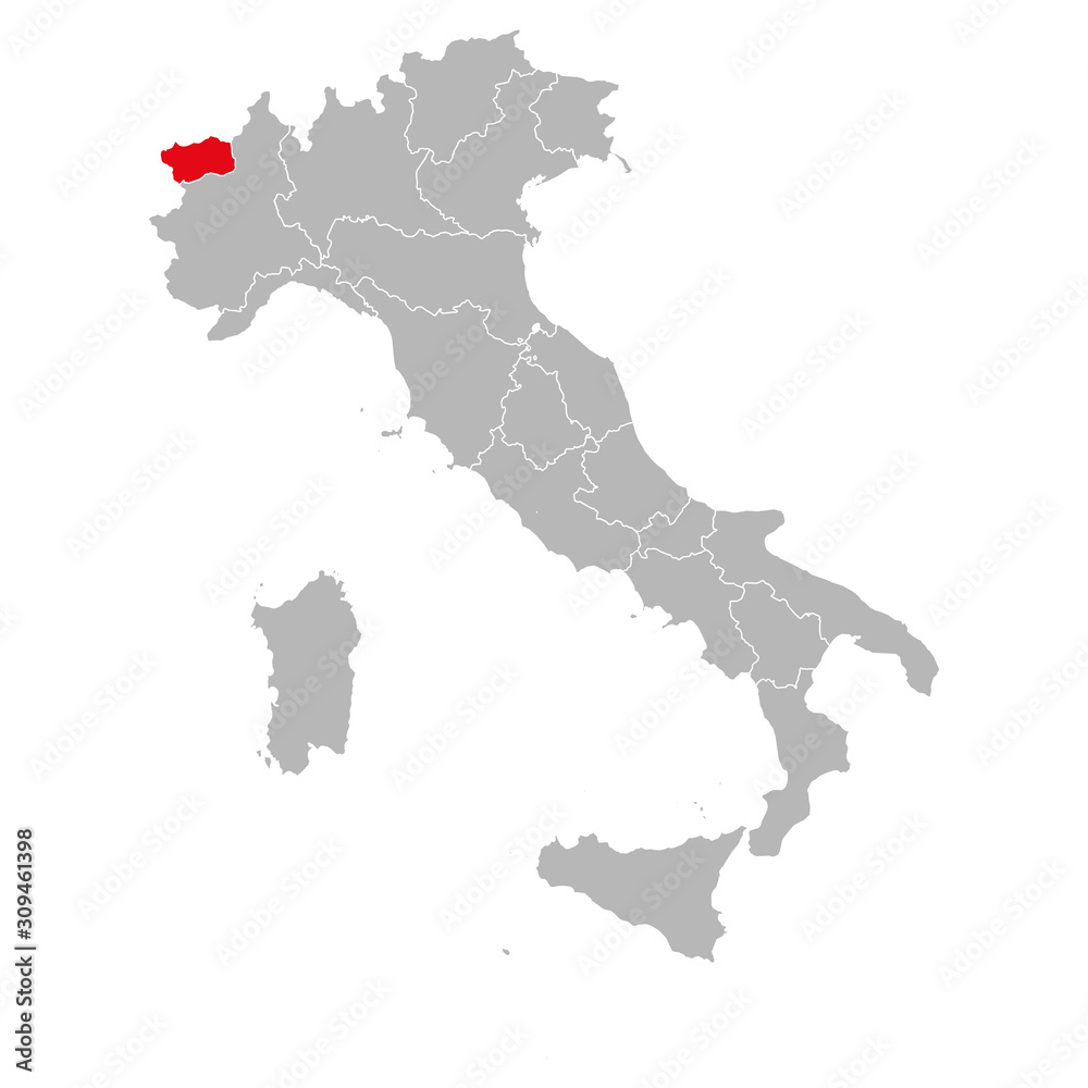 Valle d aosta italy map highlighting red color vector. Gray background.