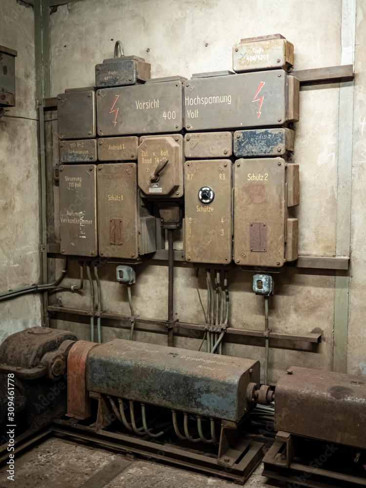 Rusty electric panel in the Völklingen Ironworks (Völklingen Hütte), in Germany. This abandoned steel plant was declared by UNESCO as a World Heritage site.