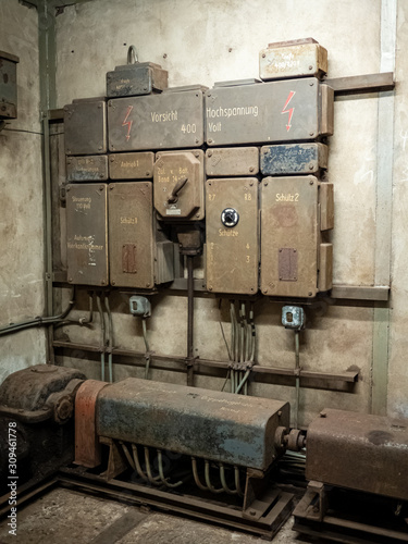 Rusty electric panel in the Völklingen Ironworks (Völklingen Hütte), in Germany. This abandoned steel plant was declared by UNESCO as a World Heritage site.