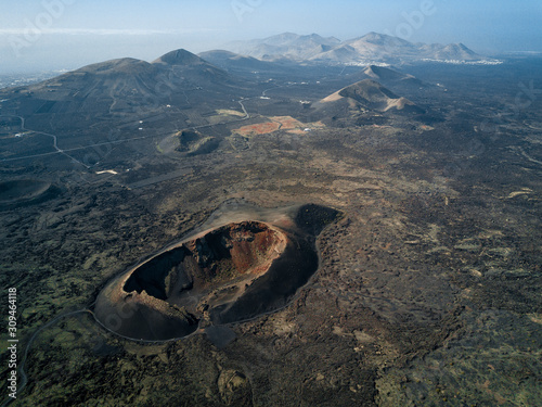 Aerial panorama of incredible volcanic mountains in Canary islands. photo