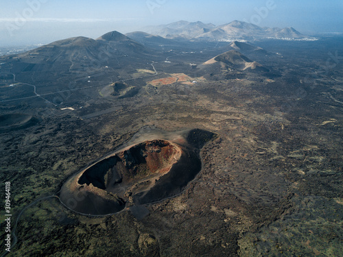 Aerial panorama of incredible volcanic mountains in Canary islands.