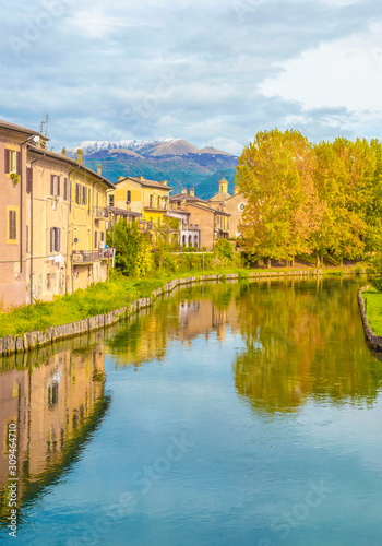 Rieti (Italy) - The historic center of the Sabina's provincial capital, under Mount Terminillo and crossed by the river Velino, during the autumn with foliage.