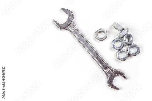 wrench and nuts on a white background