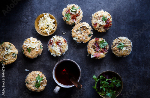 Bacon, cheese and herb savory muffins