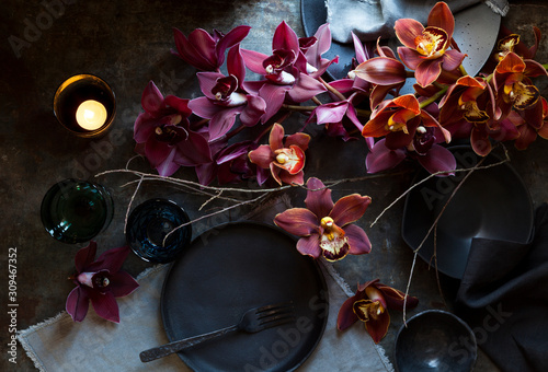 Table setting with flowers photo