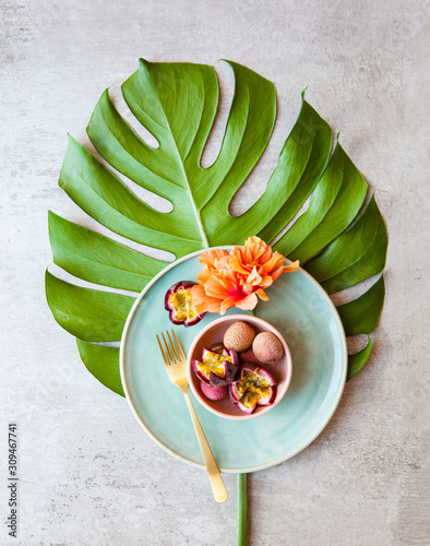 Tropical theme with exotic fruit and flower