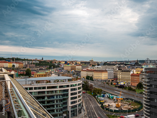 Praha city thunder storm view from top