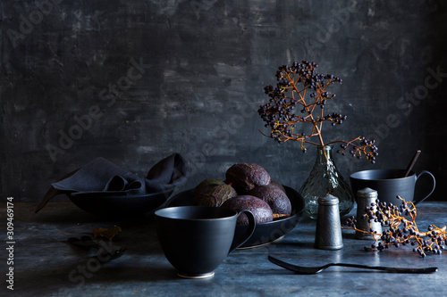 Arrangement of kitchenware and objects