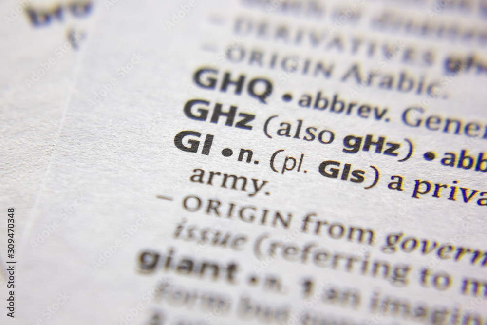 Fotografie Word or phrase GI abbreviation in a dictionary.
