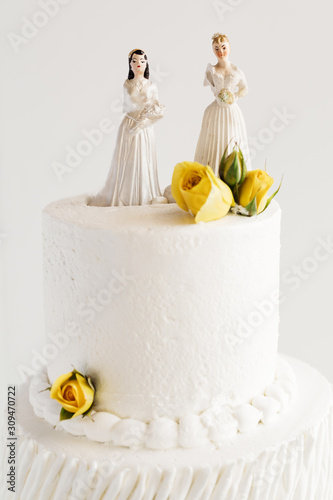 Lesbian Wedding Cake With Two Brides photo