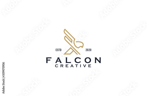 Falcon line art logo design illustration