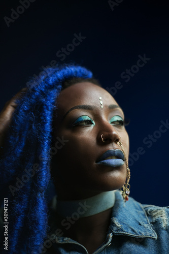 Mystical woman in blue photo