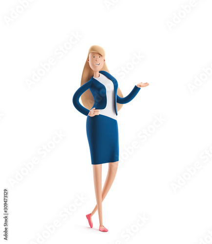 3d illustration. Young business woman Emma standing on a white background.