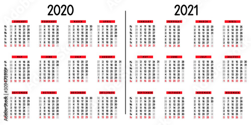 Calendar 2020 and 2021