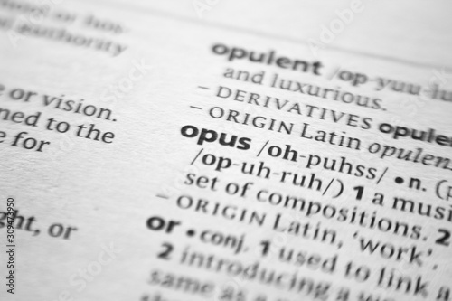 Word or phrase Opus in a dictionary. photo