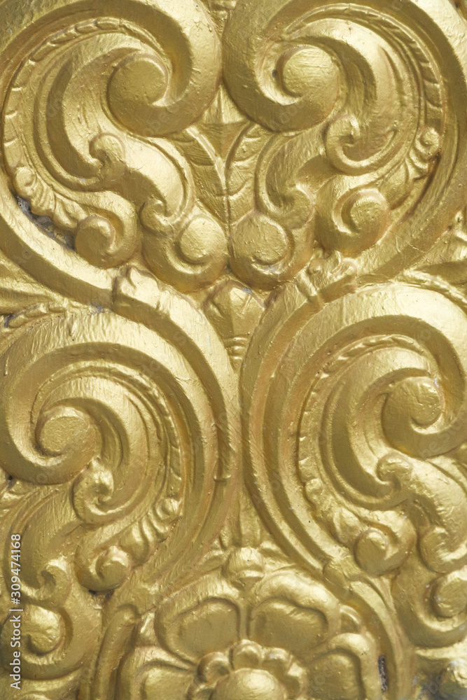 Golden Color Swirly Curly Texture Pattern Design Or Temple Wall Decoration For Background