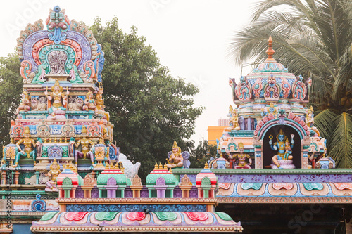 Colorful Gopurams Statues Of Hindu Gods On The Top Of Temple Design Structure In South India