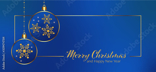 Christmas card with Merry Christmas text classic  blue background