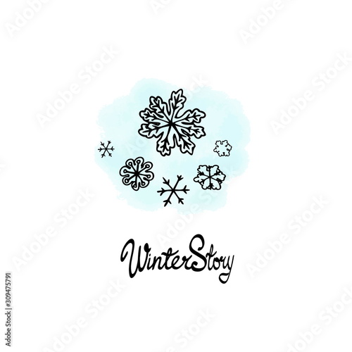 Winter story hand drawn snowflakes 